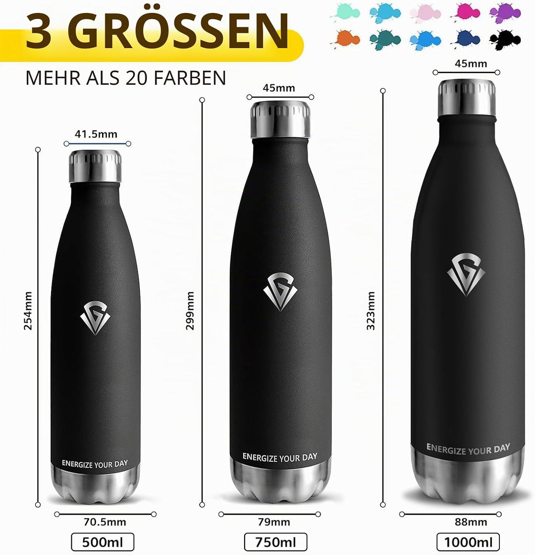 Grsta Trinkflasche 1l, Trinkflasche Edelstahl BPA-Freie, Thermosflasche Kalt&Warm, Trinkflasche Spor