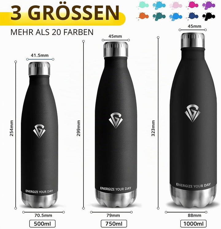 Grsta Trinkflasche 1l, Trinkflasche Edelstahl BPA-Freie, Thermosflasche Kalt&Warm, Trinkflasche Spor