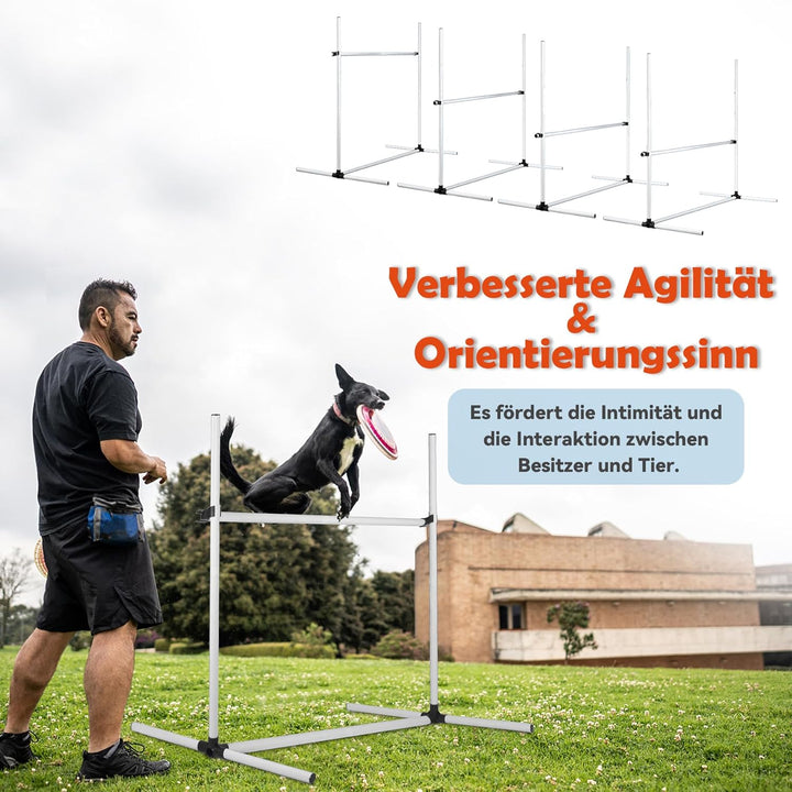Agility Set Hunde Hürdenset Slalom Stangen Agility Ausrüstung für Hundetraining mit 4 x Hürden Höhen
