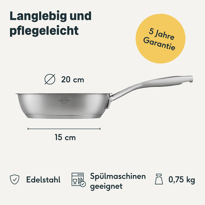 SILBERTHAL Pfannen Set 2 teilig 20cm und 28cm - Edelstahlpfanne Unbeschichtet - Induktionsgeeignet -
