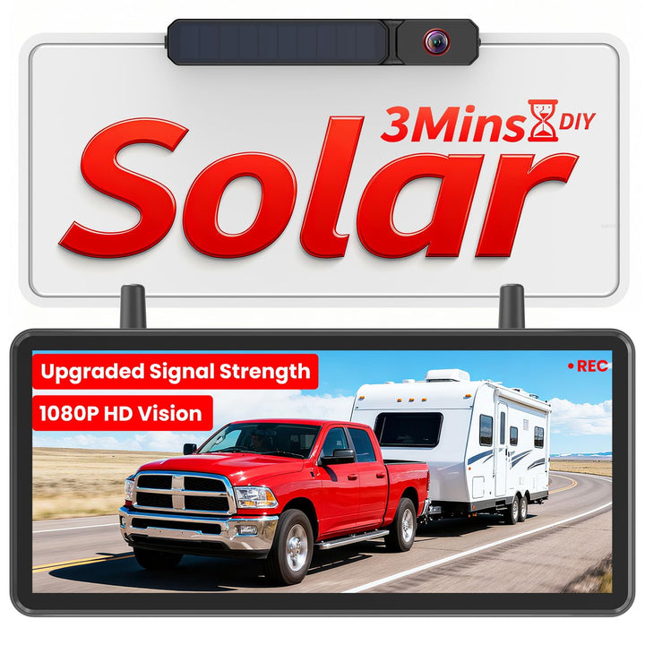 AUTO-VOX Solar Rückfahrkamera Kabellos: 7,2" HD Split-Screen, Dual-Antenne Signal-Upgrade, 3Mins Ins