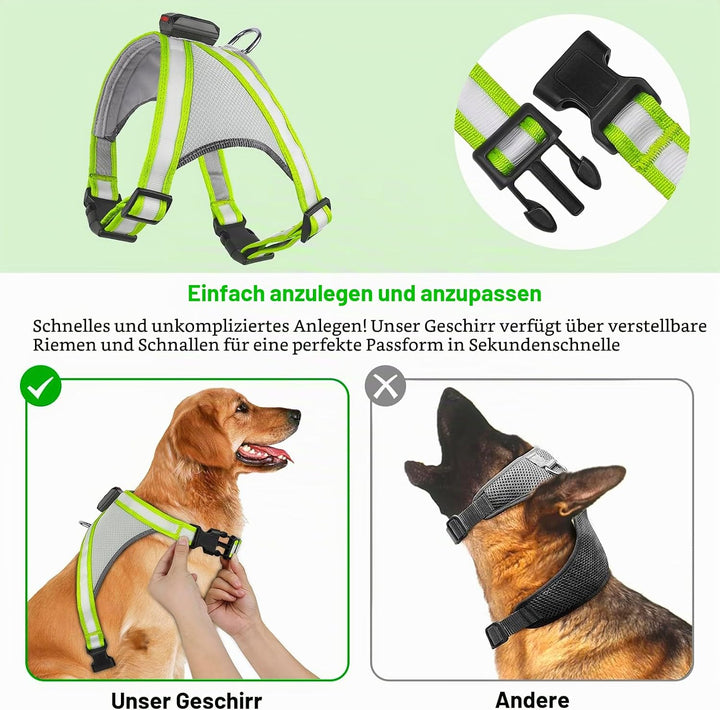 Visinite Led Hundegeschirr mit Licht, Hundegeschirr Leuchtend Aufladbar, 2 Beleuchtungsmodi Leuchtge