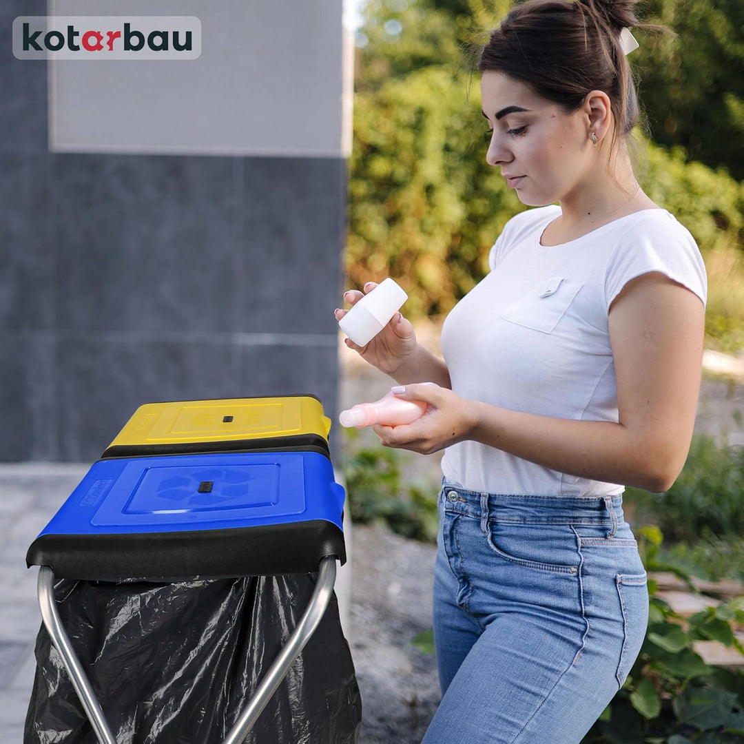 KOTARBAU® Müllsackständer Doppelt Müllbehälter 33 x 77 x 85 cm Blau Gelber Sack Ständer Metall Plast