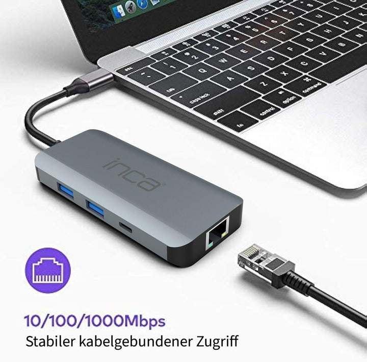 inca 9 in 1 USB C Hub ITPC-10TX, 2 x USB 3.0 + SD/TF Kartenleser + LAN 1000 Mbit/s + Daten + 3.5mm A