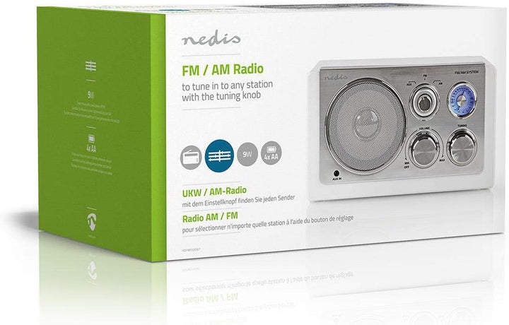 Nedis - UKW-Radio - 9 W - Analoges Tuning - Retro-Design - AUX-Eingang - Abstimmreglers - Antenne -
