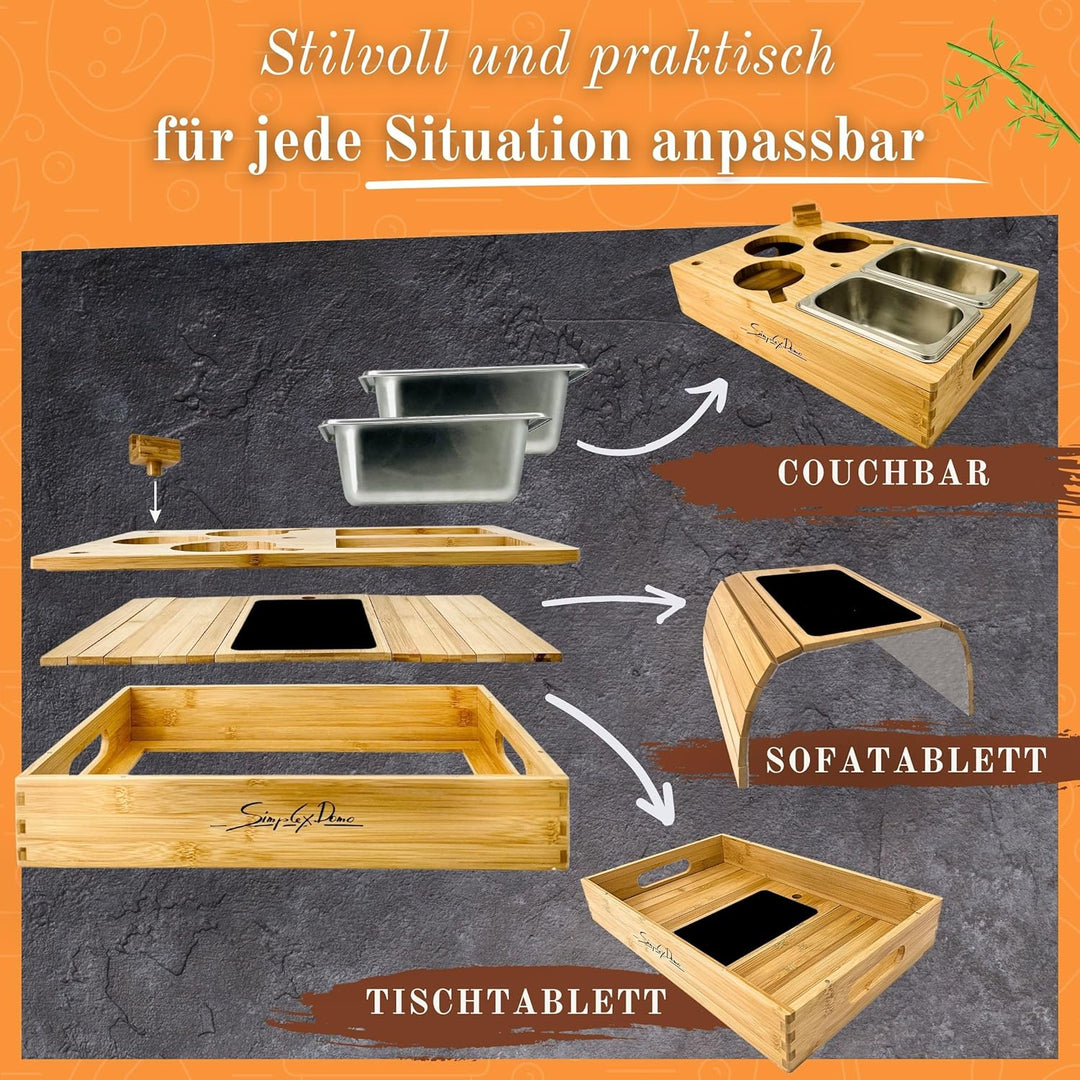 SIMPLEX DOMO Couchbar Snackbox mit anpassbarer Couch Ablage | Couch Organizer umbaubar | hochwertige