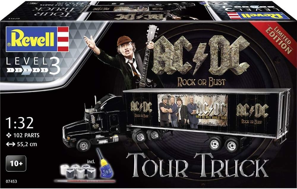 Revell RV07453 Fan-Edition, Geschenkset AC/DC Truck Rock or Bust World Tour, LKW-Bausatz 1:32, Länge