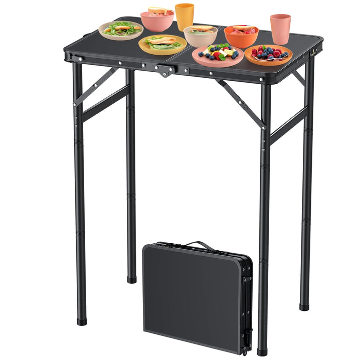 FUNYKICH Campingtisch Klapptisch 58x40cm, Faltbarer Grilltisch mit 3 Höhen Verstellbarer(27/51/75cm)
