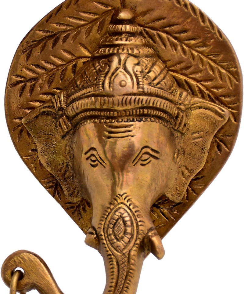 Purpledip Messing Antik-Finish Ganesha-Kopf mit Glocke Wandbehang (10768)