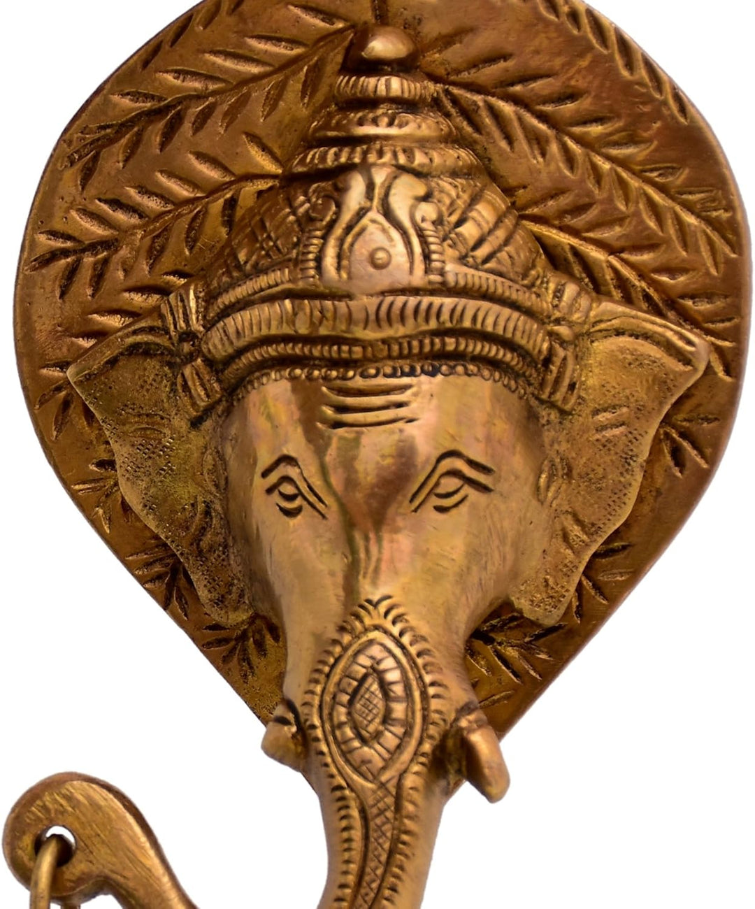Purpledip Brass Wall Hanging Antique Finish Ganesha Bell (Set Of 2): Symmetrical Heads For Peace, Ha