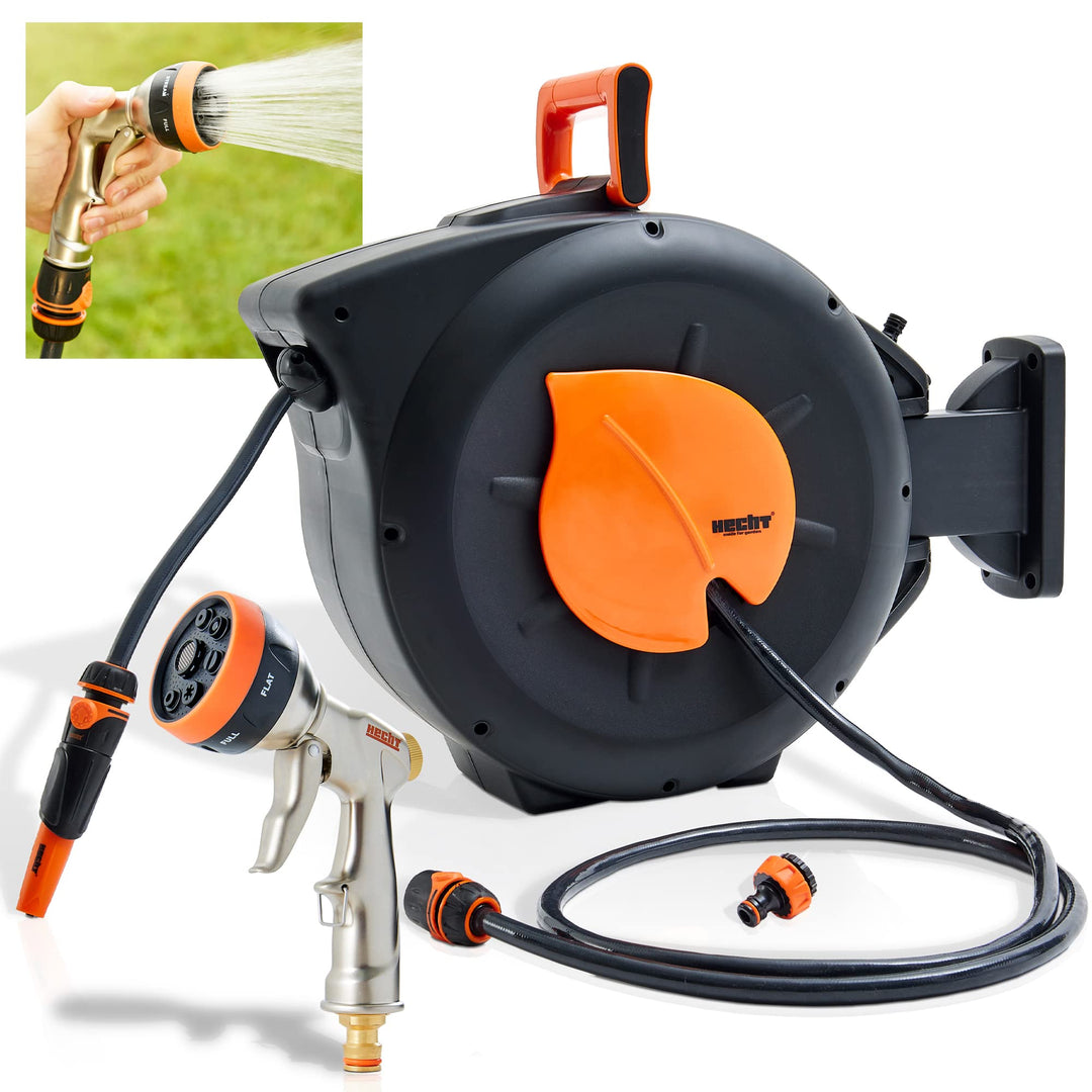 HECHT Automatik Wand Schlauchtrommel – mit 20m+2 oder 30m+2 Gartenschlauch – Inkl. Wandhalterung Sch