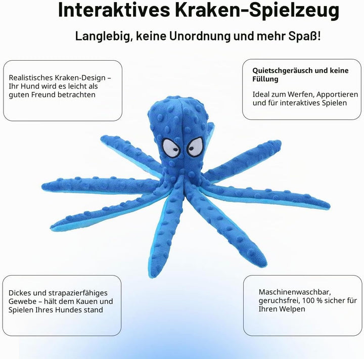 Hunde-Quietschspielzeug Krake, kein stopfendes Crinkle-Plüsch-Hundespielzeug für das von Welpen, lan