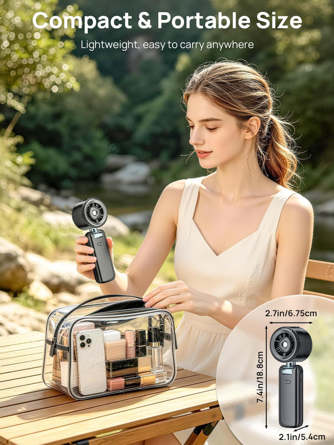 Handventilator mit Wasserkühlung, Turboventilator Klein mit Kühlnebel Spray, USB Wiederaufladbarer A