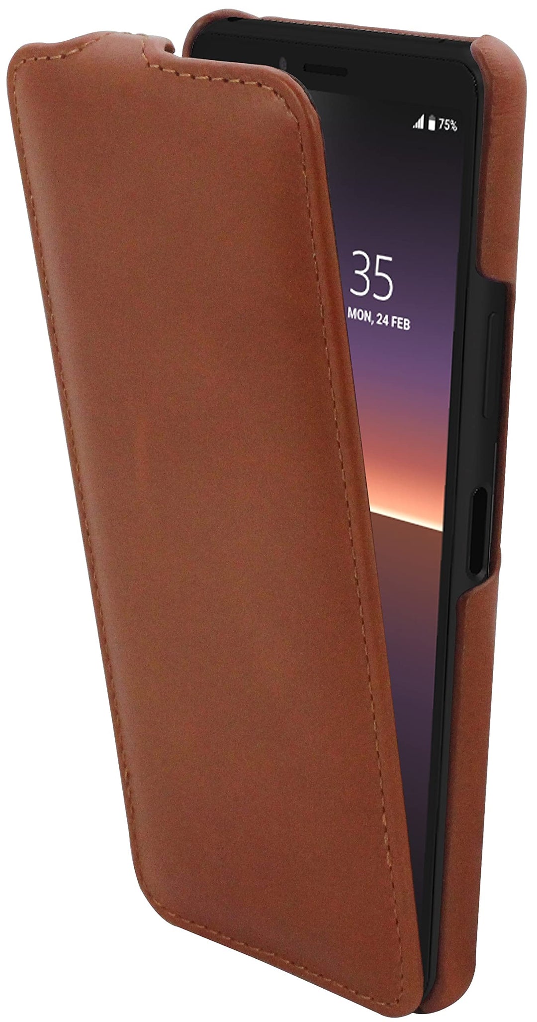 STILGUT UltraSlim kompatibel mit Sony Xperia 10 II Hülle aus Leder - Xperia 10 II Flip Case, Klapphü
