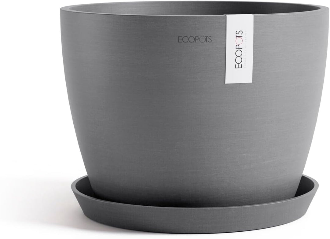 ECOPOTS Blumentopf Stockholm Grau - Durchmesser Ø 23 cm rund gross - Pflanzentopf aus Recycling Kuns