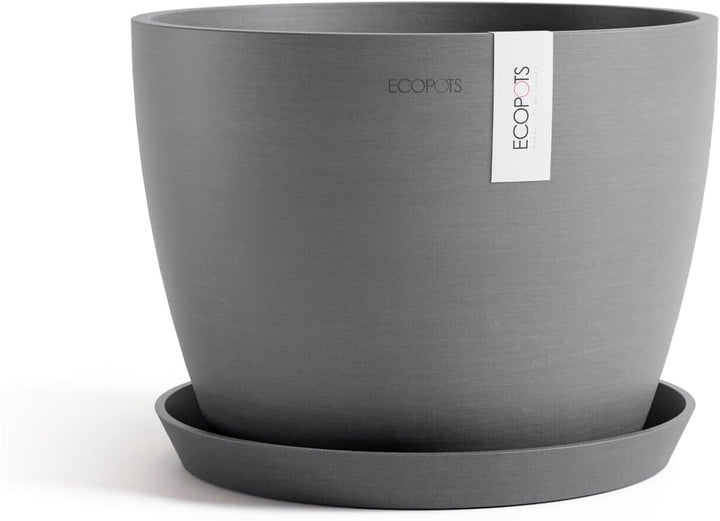 ECOPOTS Blumentopf Stockholm Grau - Durchmesser Ø 23 cm rund gross - Pflanzentopf aus Recycling Kuns