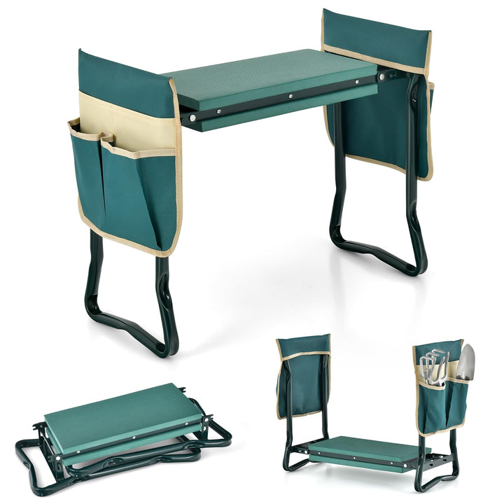 SOARS Kniebank, Gartenhocker klappbar mit Werkzeugtaschen &amp; Kniekissen, Gartenbank bis 150 kg belast