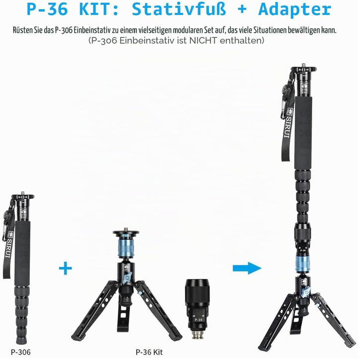 SIRUI P-36 Kit, Aluminium Stativsockel und Adapter, Einbeinstativsockel mit Schnellverschluss, passe