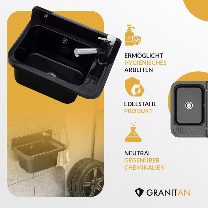 Granitan Ausgussbecken für Garage Keller Werkstatt und Waschküche - Universal Waschtrog mit Siphon -