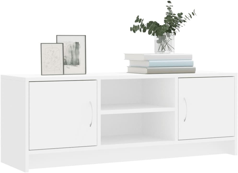 TV-Schrank, weiss, 102 x 30 x 37,5 cm, mehrschichtiges Holz, TV-Konsole, Regal unter TV, Schrank mit