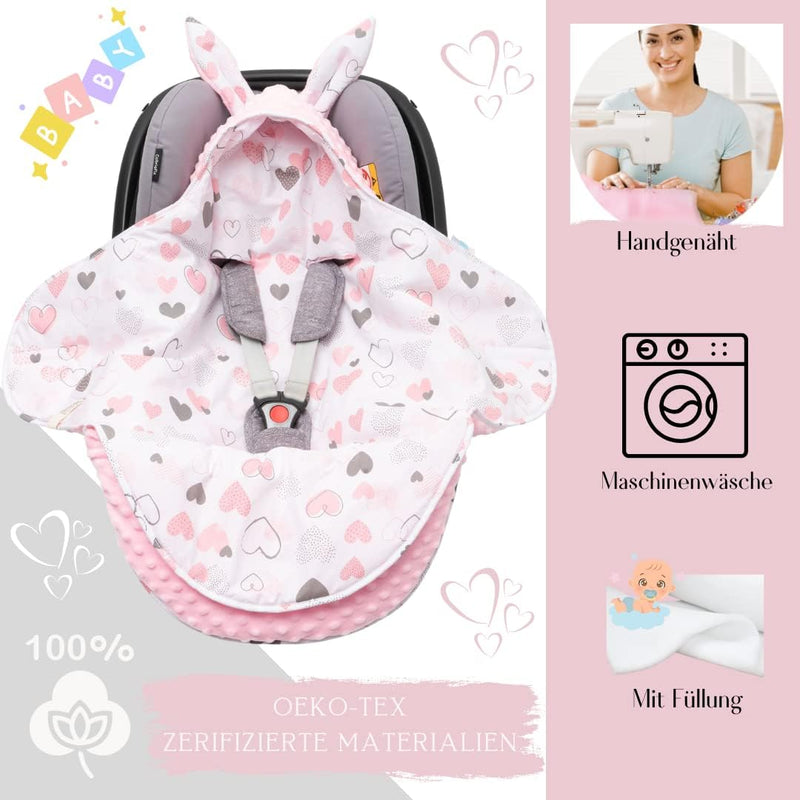 Mikos* Weich Warm Baby Einschlagdecke für Babyschale, Minky und Baumwolle mit Füllung Kinderwagen Bu