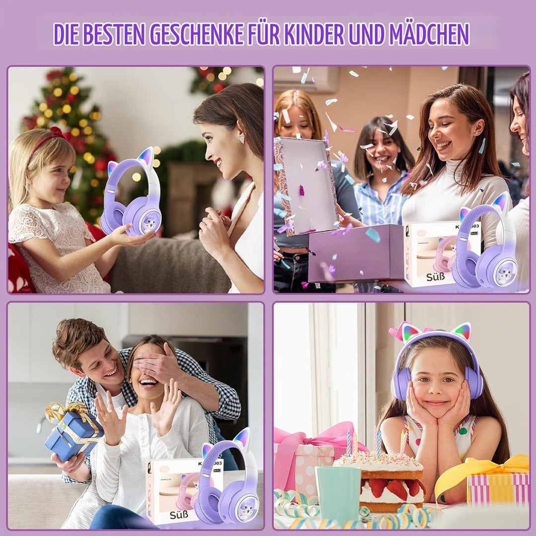 Bluetooth Kopfhörer Kinder, Faltbar 85dB Mädchen Kopfhörer Over Ear, Kabellos Kinderkopfhörer mit LE