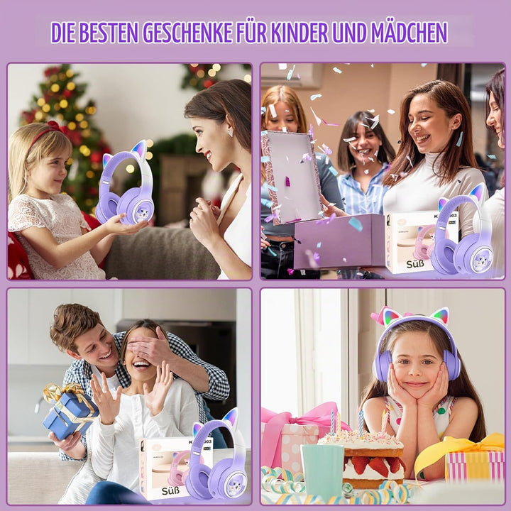 Bluetooth Kopfhörer Kinder, Faltbar 85dB Mädchen Kopfhörer Over Ear, Kabellos Kinderkopfhörer mit LE