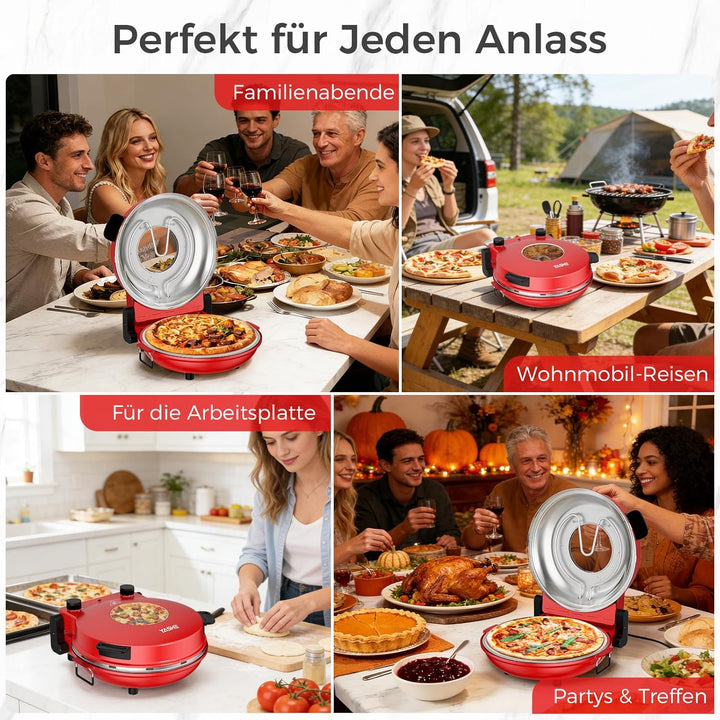 YASHE Elektrischer Pizzaofen für die Arbeitsplatte mit Pizzastein, Einstellbare Temperatur & Timer,