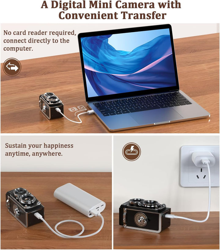 Retro Mini Digitalkamera, 1080P FHD Video Digital Retro Kamera mit 16GB Speicherkarte, 12MP Autofoku
