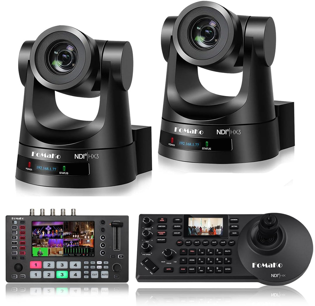 FoMaKo NDI HX3 PTZ Kamera Set, 30x Optischer Zoom KI-Auto-Tracking, mit 2*KN30A Pro NDI Kamera+ NDI