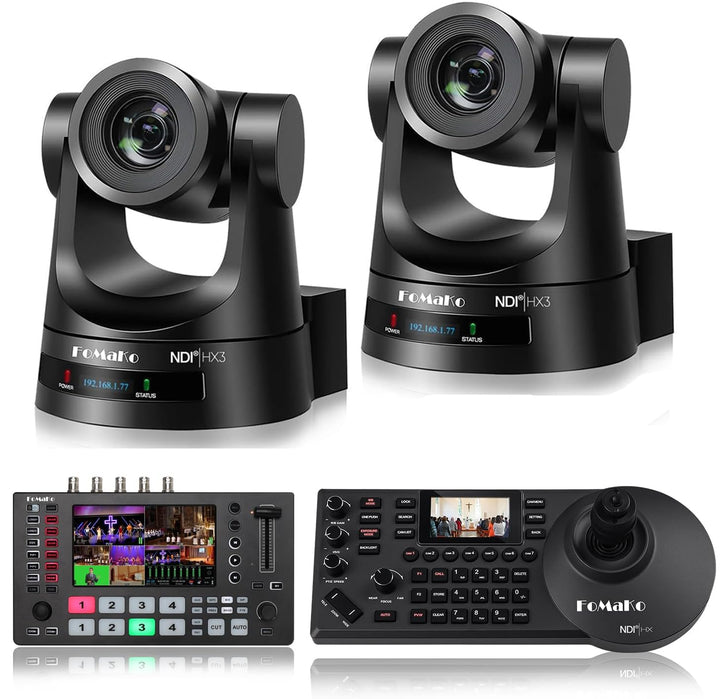 FoMaKo NDI HX3 PTZ Kamera Set, 30x Optischer Zoom KI-Auto-Tracking, mit 2*KN30A Pro NDI Kamera+ NDI