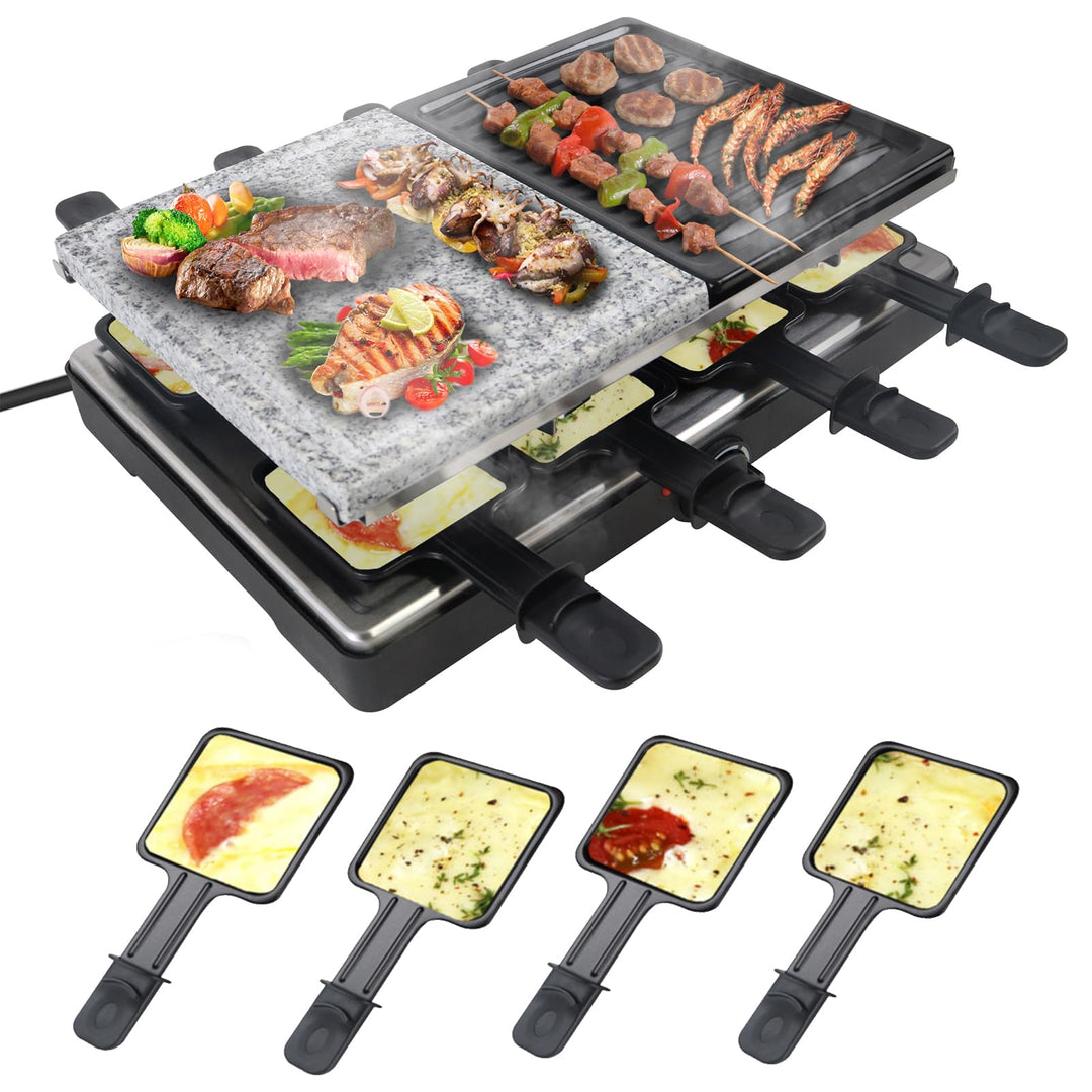 UISEBRT 1400W Raclette Grill für 8 Personen Elektrogrill mit Granitplatte & Grillplatte Antihaftbesc
