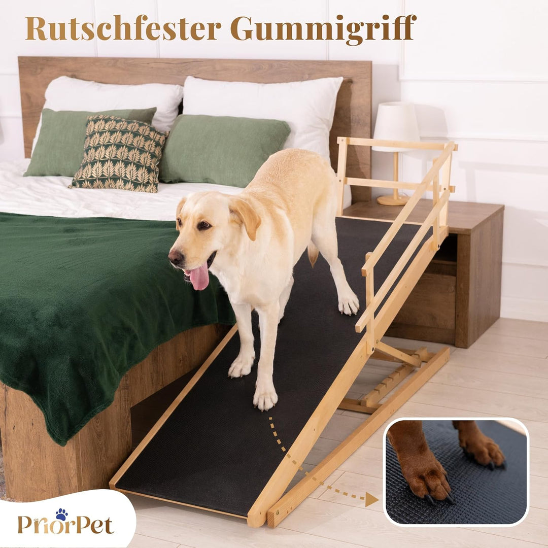 Hunderampe Bett mit Sicherheitsgeländer - Für Grosse Hunde bis zu 90 kg - Höhenverstellbare hundetre