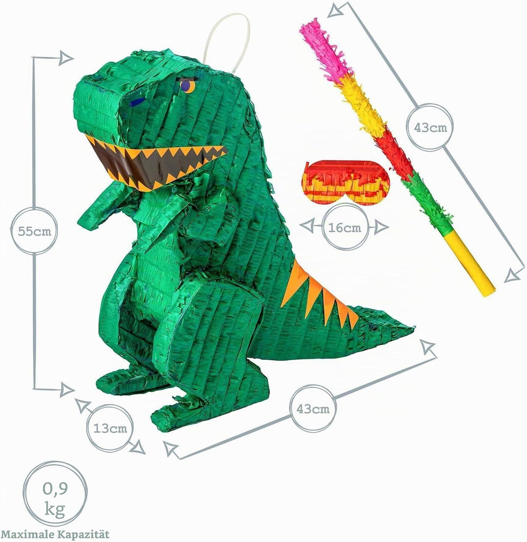 Fax Potato - Pinatas Dinosaurier -Karton Pinata, Stick Und Augenbinde - W43cm X D13cm X H55cm - Grün