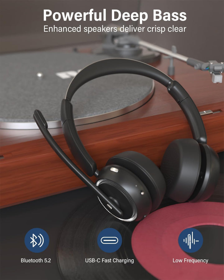 MONODEAL Bluetooth Headset mit Mikrofon, Wireless Headset mit AI-Geräuschunterdrückung Und Stummscha