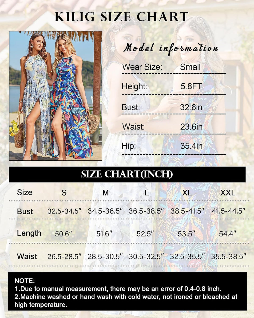 KILIG Damen Sommerkleid Lang Elegant Sommer Neckholder Kleid Hochzeitsgast Maxikleid Partykleid Schl