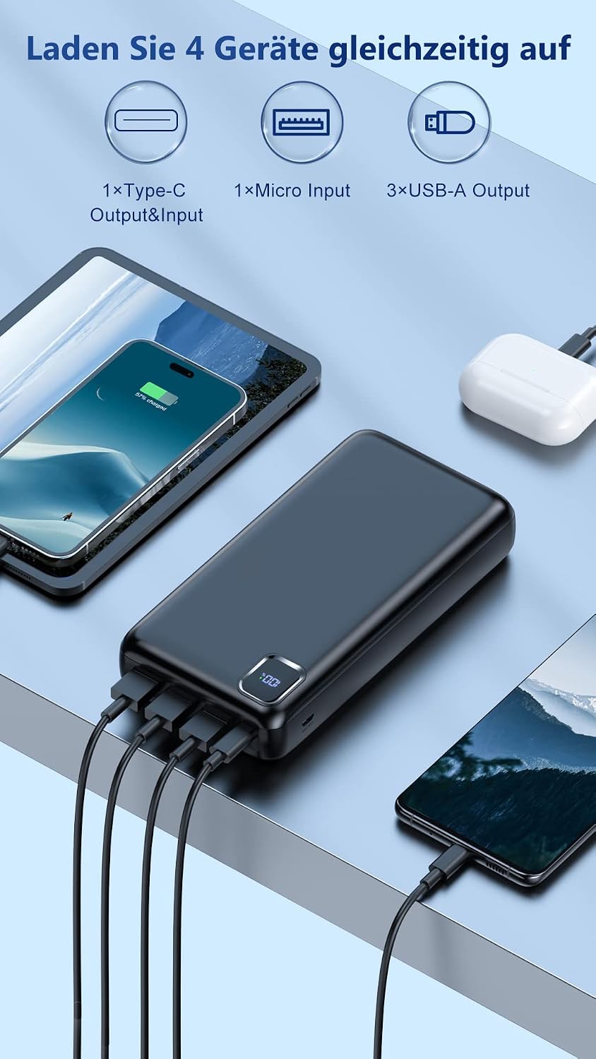 Powerbank 50000mAh, 22.5W Power Bank Schnellladung | 4 Ausgänge &amp; 2 Eingänge, Grosse Kapazität, Trag
