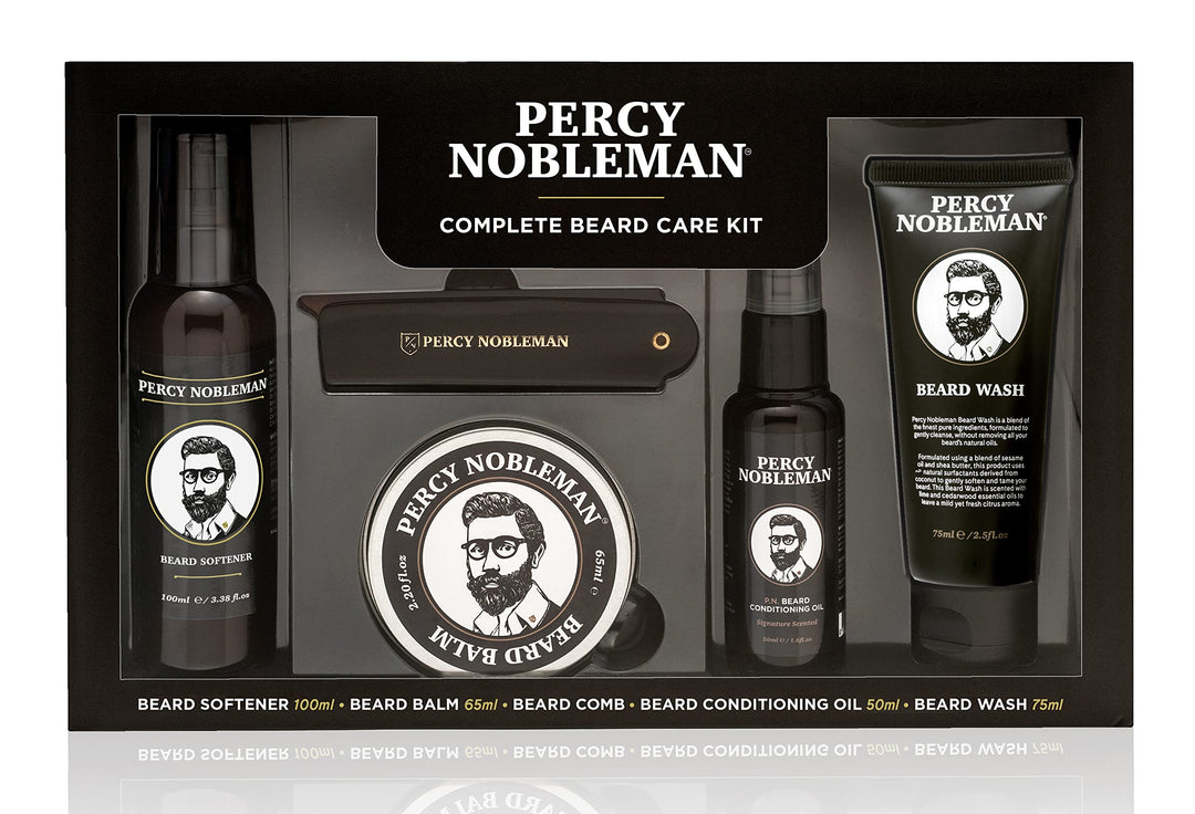 Percy Nobleman, Komplettes Bartpflege-Set mit Bartweichmacher, duftendem Bartöl, Bartbalsam, Bartwäs