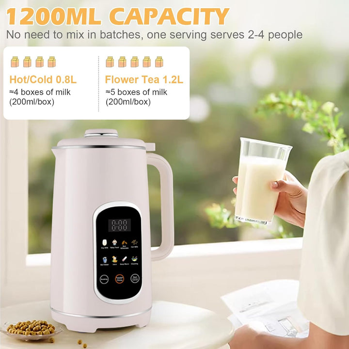 Nussmilchmaschine 8-in-1 mit Icon-Touchpanel, Pflanzenmilchbereiter 1200 ml mit Selbstreinigung, Tim