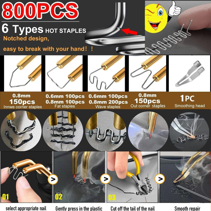 150W Kunststoff Schweissgerät 2-in-1 Auto Kunststoff Reparatur Set mit 800PCS 6 Typen Schweissnagel&