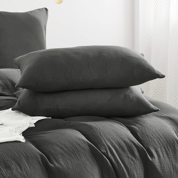 WONGS BEDDING Musselin Bettwäsche 135x200 4 teilig Baumwolle, Bettwäsche-Sets 2er Set Bettbezug mit