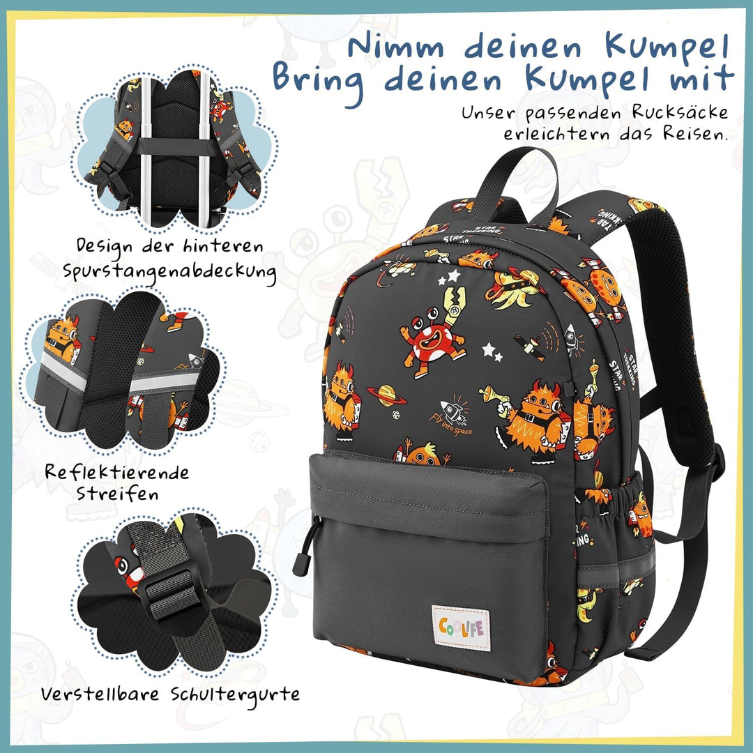 COOLIFE 5tlg Kinderkoffer mit Rucksack, Kindertrolley aus Kunststoff, Kindergepäck, Kinder Kofferset