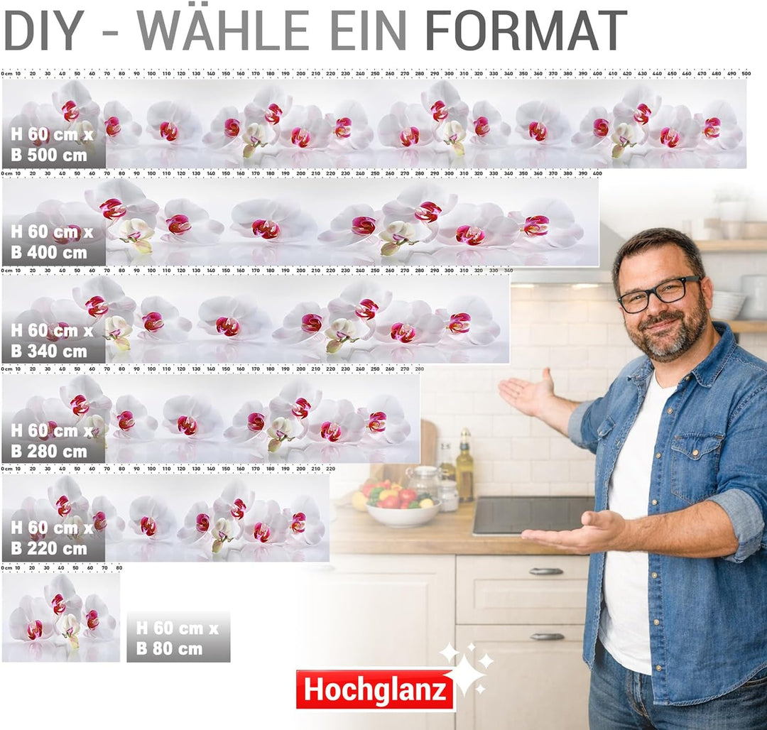 StickerProfis Küchenrückwand selbstklebend Glasoptik ausgeführt - ORCHIDEEN Ensemble - 1.8mm, Verste