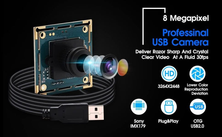 G Webcamera_USB 8MP USB Kameramodul Webcam Boardmodul mit verzerrungsfreiem 75Grad Objektiv,2448p US
