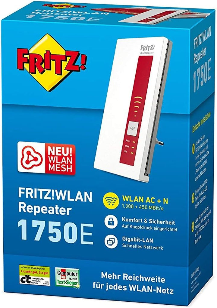 AVM FRITZ!WLAN Mesh Repeater 1750E (Dual-WLAN AC + N bis zu 1.300 MBit/s (5 GHz) + 450MBit/s (2,4 GH