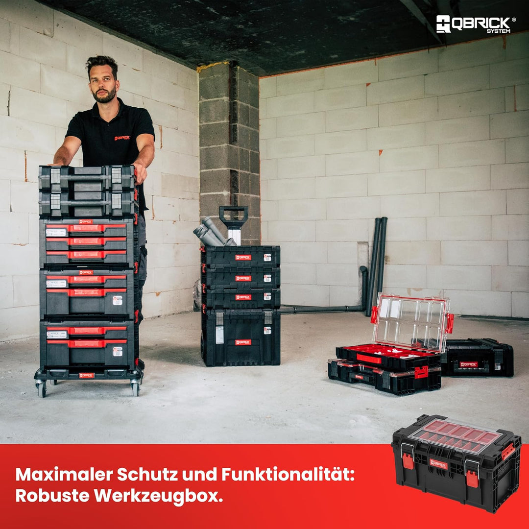 Qbrick System Werkzeugkoffer Prime Toolbox 250 Expert Black Werkzeugkasten mit 7 Behälter Robust IP6