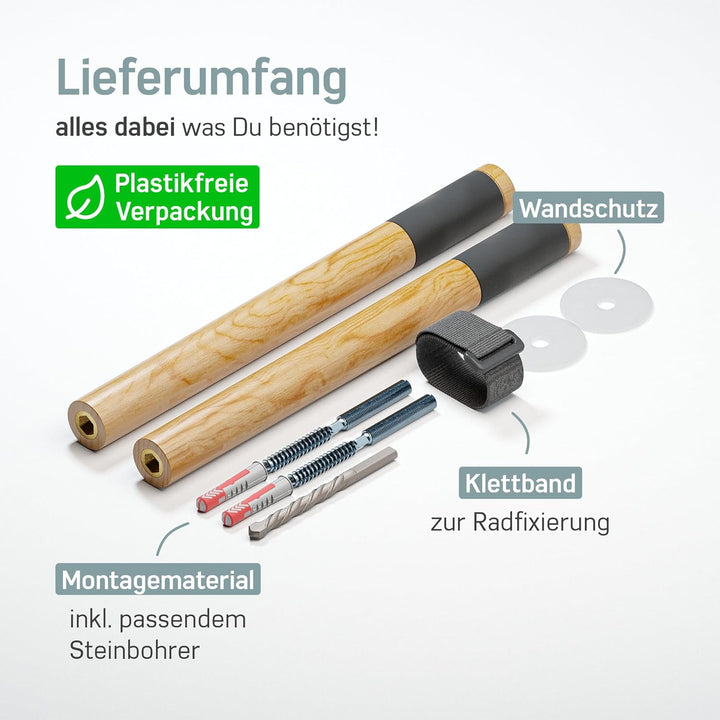 Borgen Fahrrad Wandhalterung Holz mit 20 kg Tragkraft - stabile Fahrradhalterung Wand für Rennrad, M