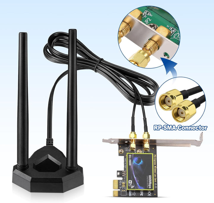 Eightwood Dualband-WLAN-Antenne, 2.4 GHz, 5 GHz, RP-SMA, WLAN-Antenne, magnetischer Sockel, 2 m, Ver