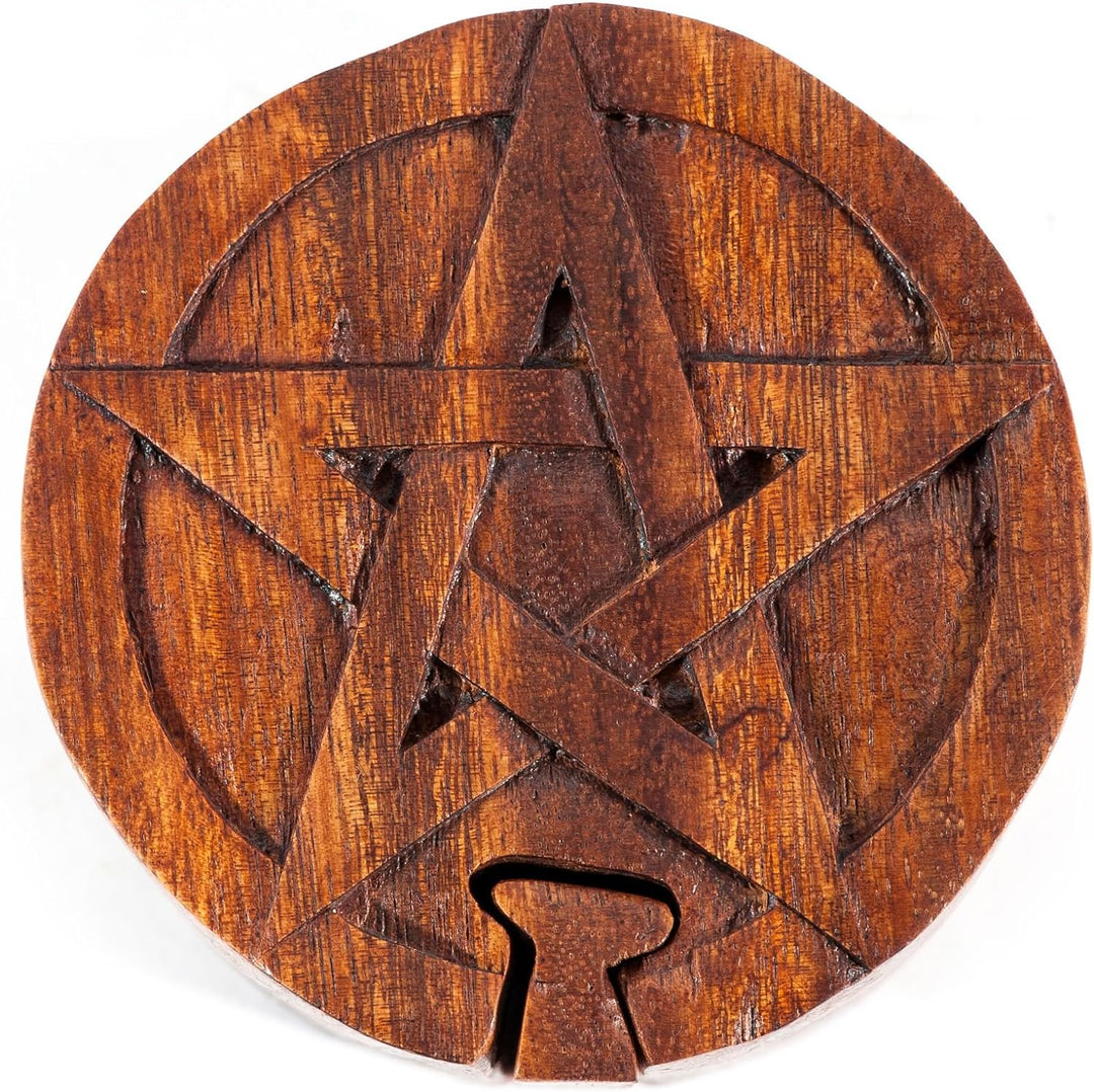 Windalf Schutz Schmuckdose Pentagramm Ø 9 cm Celtic Puzzledose Geschenkdose Schmuckschatulle Handarb