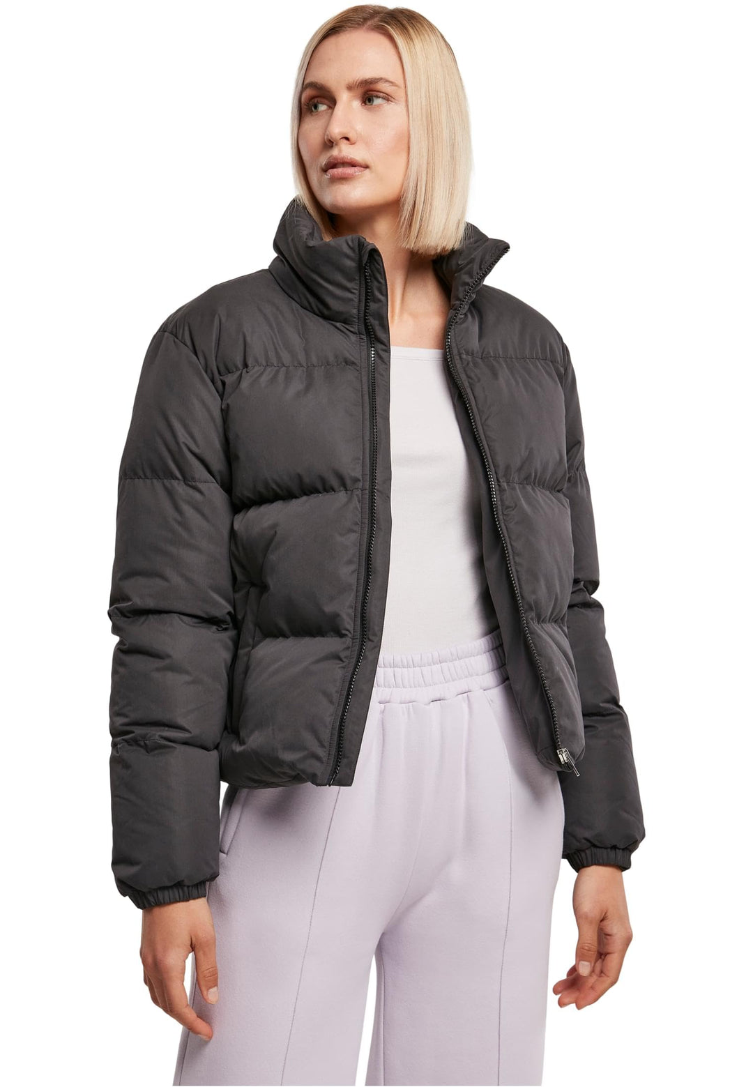 Urban Classics Damen Ladies Short Peached Puffer Jacket Jacke M Schwarz, M Schwarz